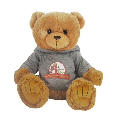 12" Tan Peter Bear Stuffed Animal w/Hooded Shirt & Full Color Imprint
