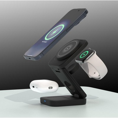 Magnetic 15W Fast Charging Foldable 3-in-1 Wireless Charger Station