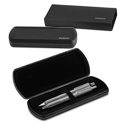 Zebra Stainless Steel Retractable Gel Ball Point and Mechanical Pencil Set Gift Boxed